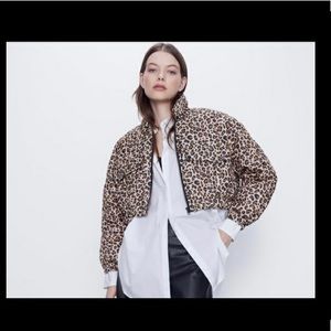 Zara Leopard Cropped Puffer